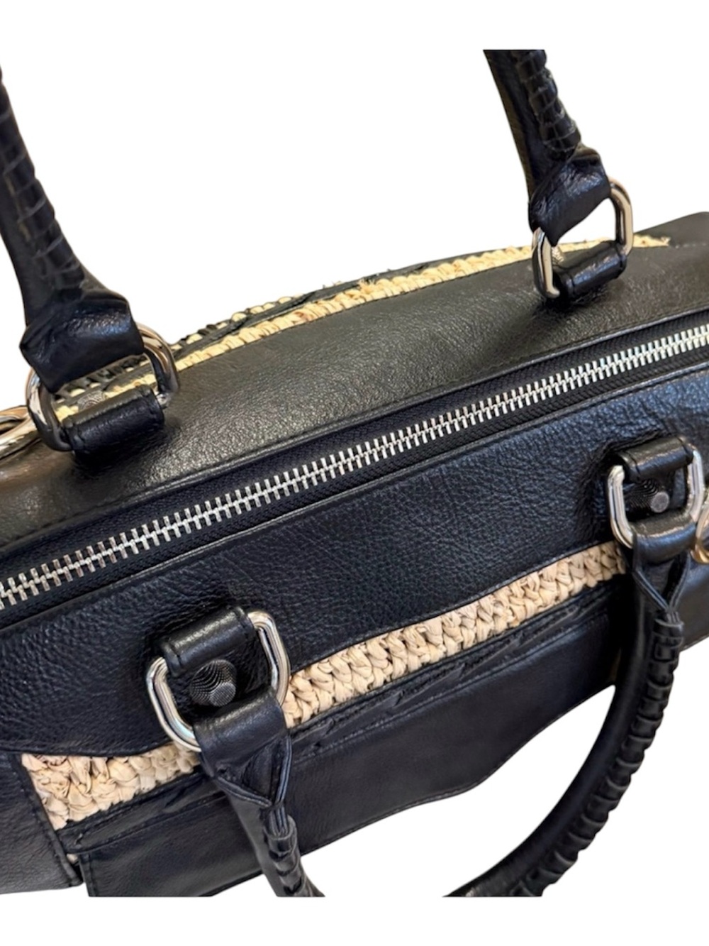 Rebecca Minkoff ~ Black Leather & Straw Satchel - Picture 6 of 8